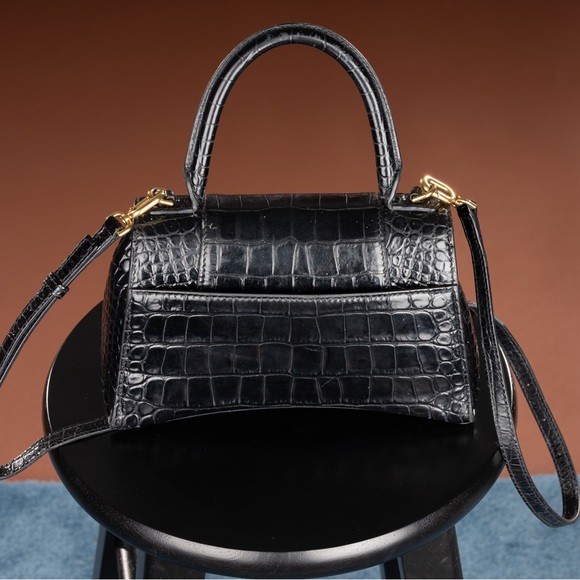 PRE-LOVED* BALENCIAGA HOURGLASS XS CROC EMBOSSED LEATHER TOP HANDLE SATCHEL - Picture 10 of 12